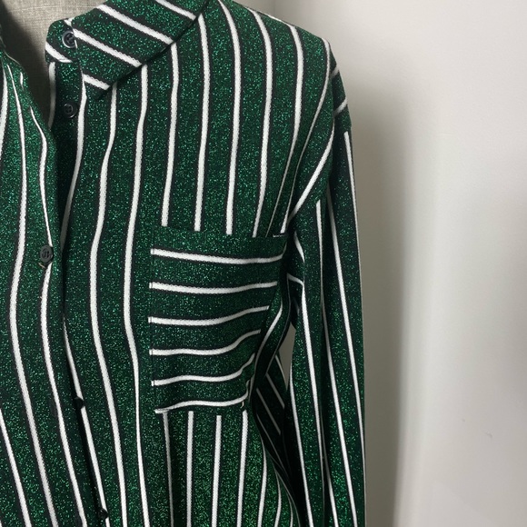 NEW Zara Women's Green & White Striped Metallic Reversible Midi Dress Size Small - Picture 4 of 13